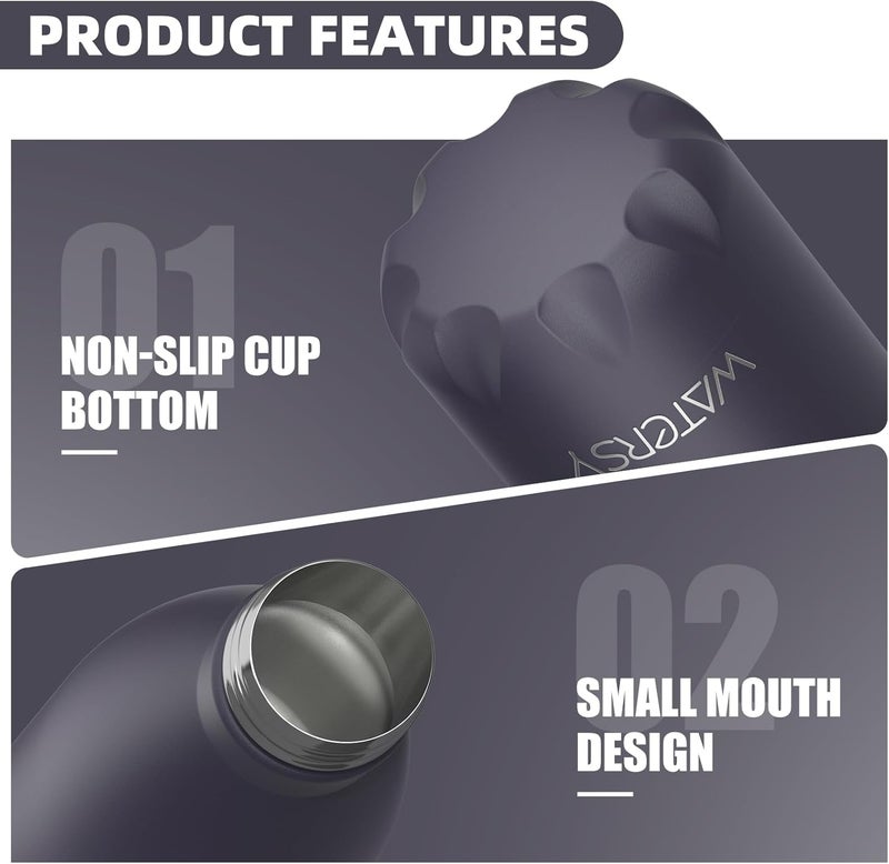 WATERSY Stainless Steel water bottles,17oz/500ml Insulated Water Bottles,Dark Purple metal water bottle Keeps Drink Cold and Hot,BPA Free kids water bottles for School,Gym,Travel,Sports - Image 5